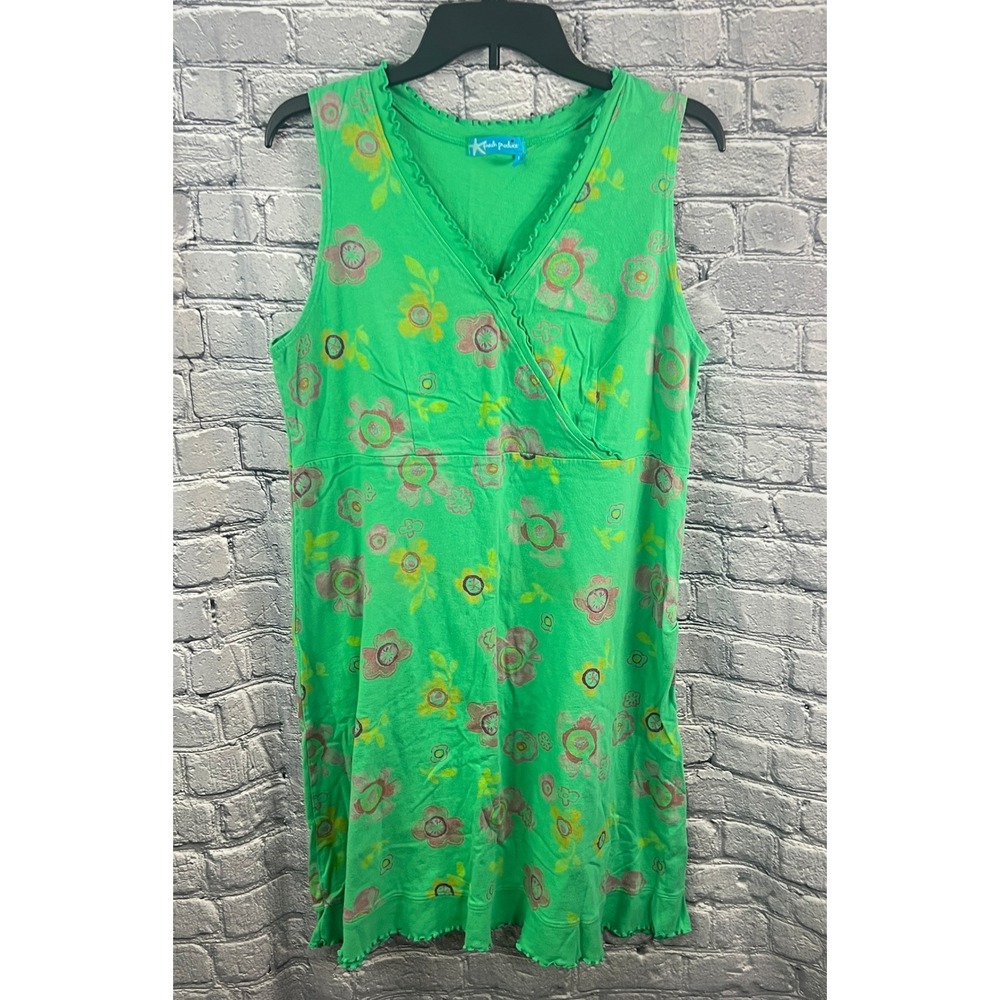 Fresh Produce Dress Womens Large Green  Floral Sleeveless faux-wrap V-neck Mini